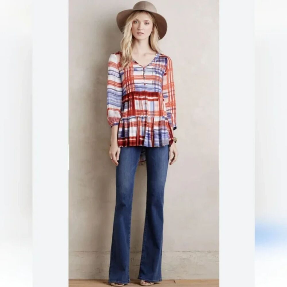 Anthropologie Maeve Babydoll Tunic Peplum Rayon Button Down Size XSP
